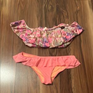 Victoria's Secret Pink and Orange Bikini Set with Ruffled Details
